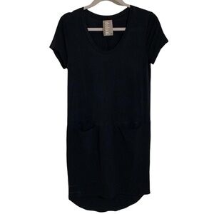ANTHROPOLOGIE LOREN DOLAN LEFT COAST BLACK SHORT SLEEVE TUNIC DRESS SIZE MEDIUM